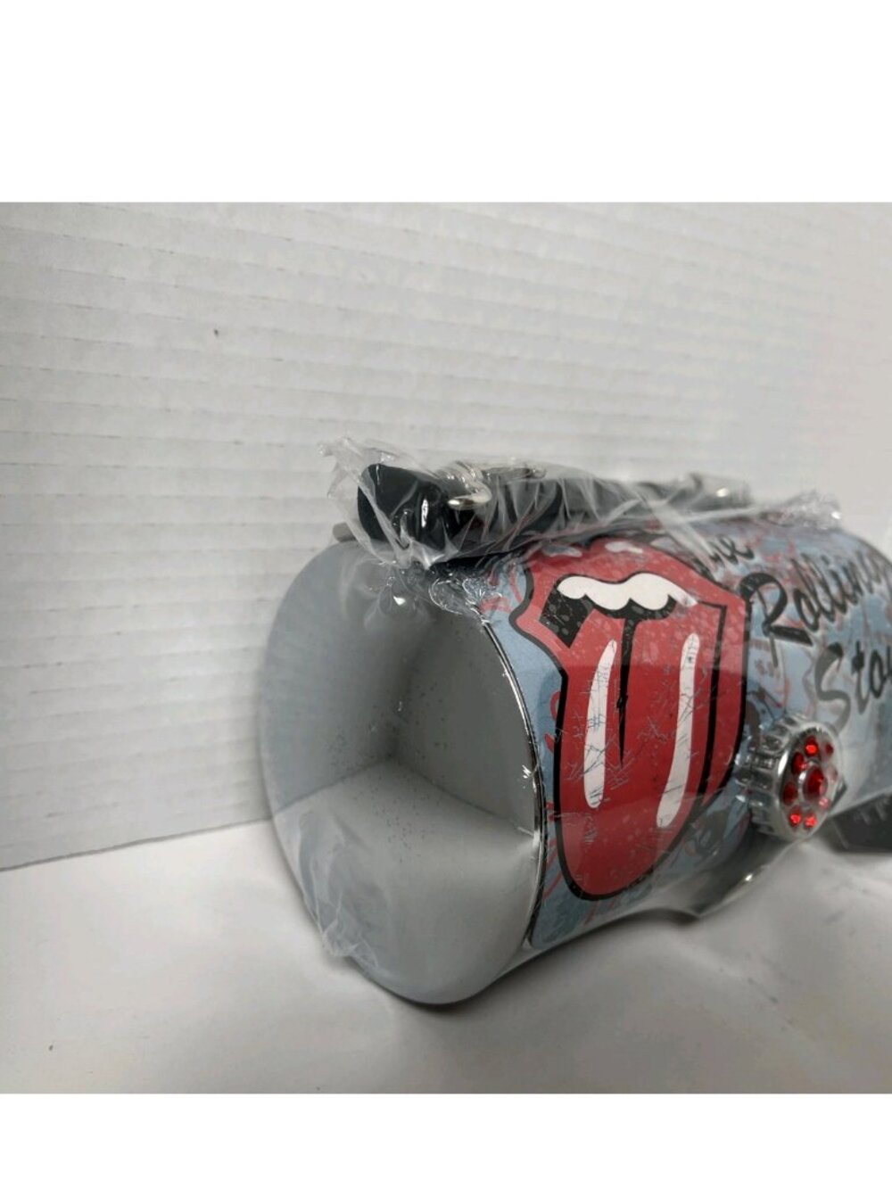 Rolling Stones Tongue Logo Cylinder Purse NWT Metal Handbag Rock Band Bag - Picture 12 of 12